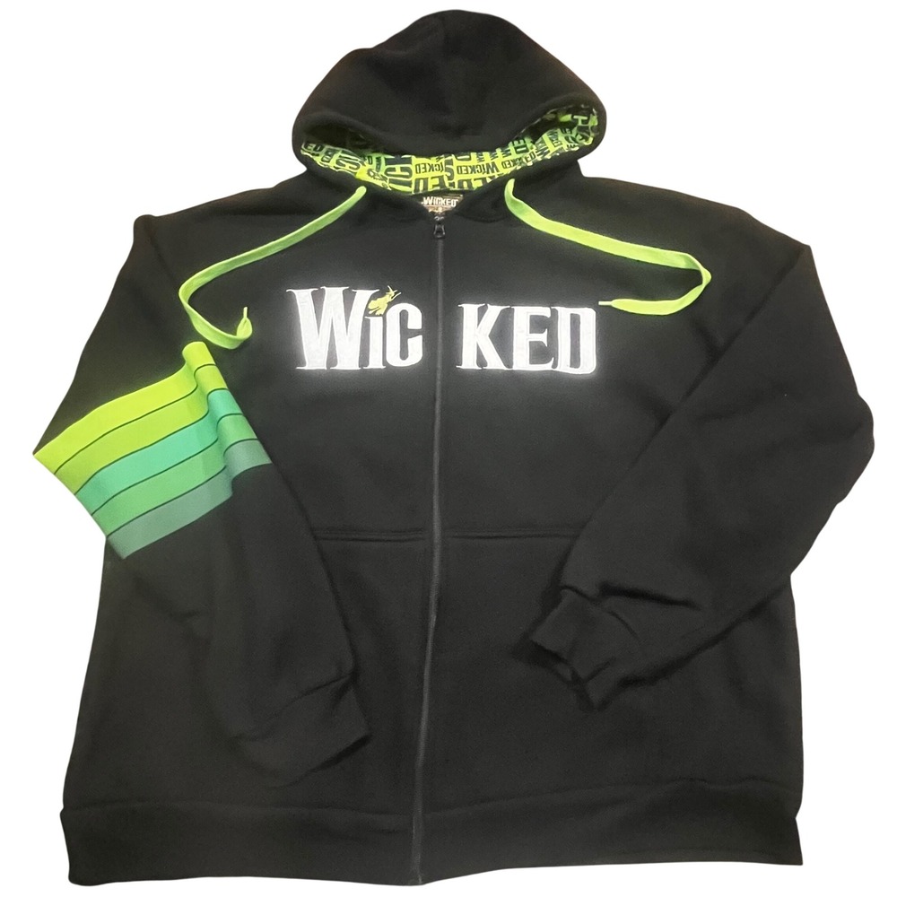 Wicked The Musical Broadway Zip Up Hoodie Black Green XL Embroidered Souvenir
